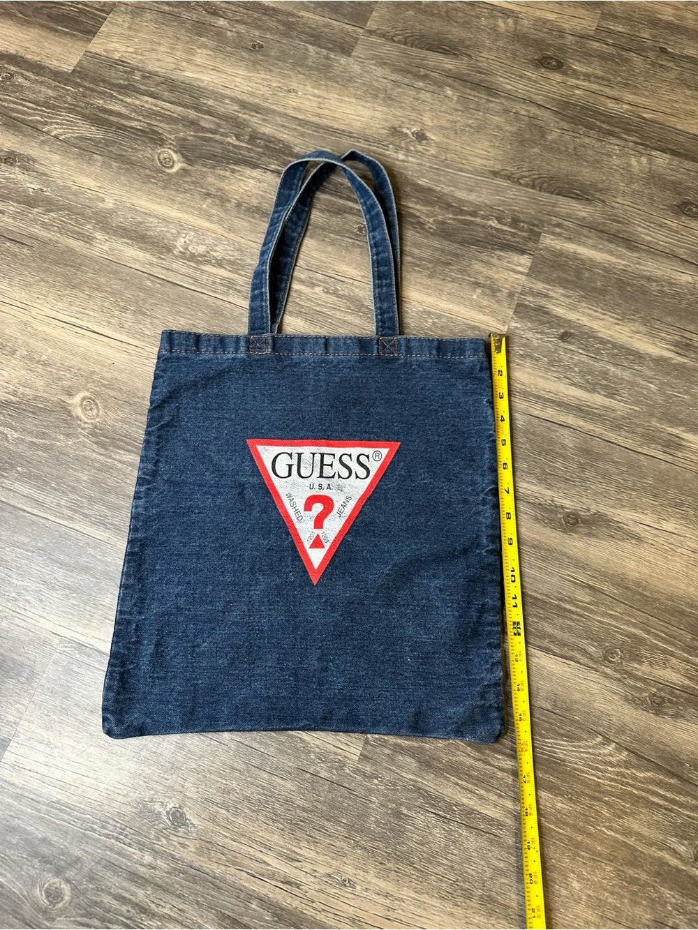 Vintage GUESS Denim Tote Bag Large Blue Jean Shopping Book Tote Carryall